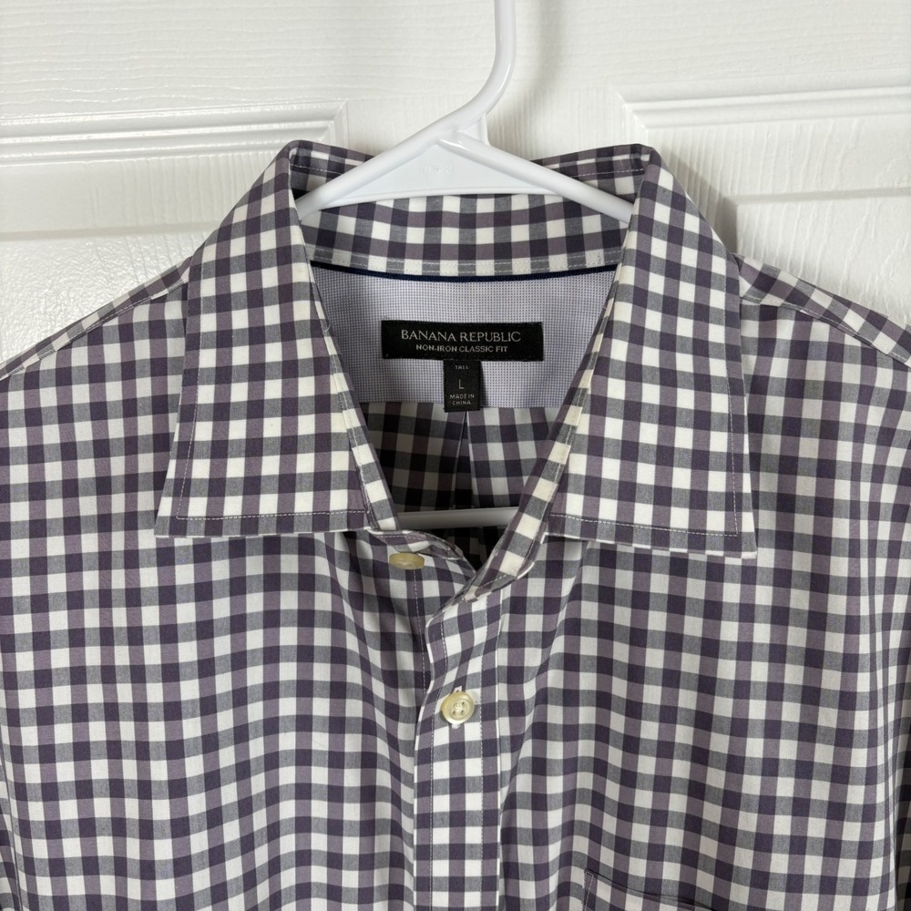 Banana Republic Button Up Shirt Men's LT Purple Gingham Non-Iron Classic Fit - Picture 3 of 6